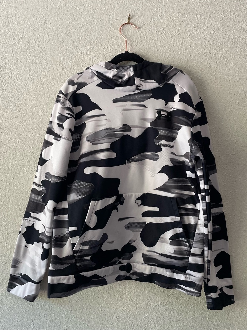 Under Armour Boys Large Camo ColdGear Fleece Hoodie Gray Black Pullover Large